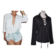 Plus Size 3XL Women Front Cross Deep V Neck Long Sleeve Blouse Sexy Chiffon Shirt Tops EF8