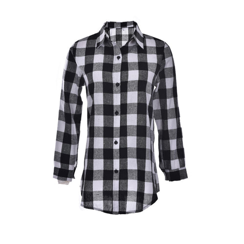 Plus Size M-2XL Long Shirts Single Breasted Plaid Cotton Shirt Wild Casual Streetwear Shirt Women Blouse EF8