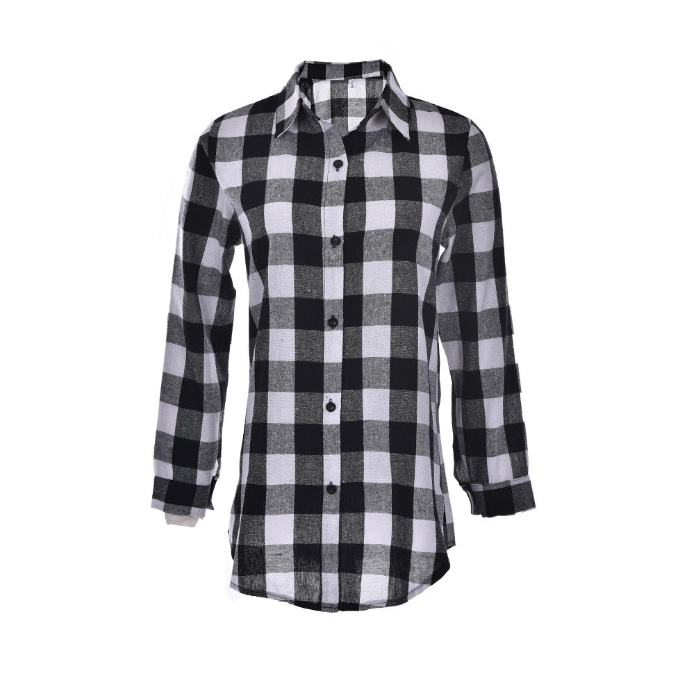 Plus Size M-2XL Long Shirts Single Breasted Plaid Cotton Shirt Wild Casual Streetwear Shirt Women Blouse EF8