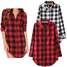 Plus Size M-2XL Long Shirts Single Breasted Plaid Cotton Shirt Wild Casual Streetwear Shirt Women Blouse EF8