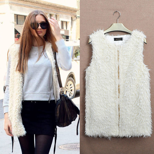 Plus Size Women Medium Style VFashion Sleeveless Coat Outerwear Hair Jacket Casual Waistcoat EF8