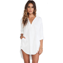Pocket Pullover Long Blouse Plain White Long Sleeve Shirt Loose Long to Hip Camisas Mini Sexy Dress for Women Girls EF8