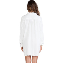 Pocket Pullover Long Blouse Plain White Long Sleeve Shirt Loose Long to Hip Camisas Mini Sexy Dress for Women Girls EF8