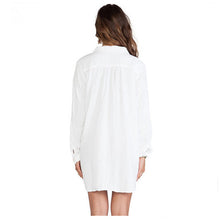 Pocket Pullover Long Blouse Plain White Long Sleeve Shirt Loose Long to Hip Camisas Mini Sexy Dress for Women Girls EF8