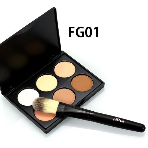Popfeel 6 Colors Contour Palette Powder Professional Face Concealer Primer Bronzer Highlighter Contouring Powder Brush Set EF8