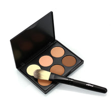 Popfeel 6 Colors Contour Palette Powder Professional Face Concealer Primer Bronzer Highlighter Contouring Powder Brush Set EF8