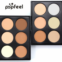 Popfeel 6 Colors Contour Palette Powder Professional Face Concealer Primer Bronzer Highlighter Contouring Powder Brush Set EF8
