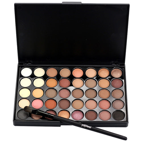 Popfeel Professional EyeShadow Palette Set 40 Colors Powder Cosmetic Set Long-lasting Shimmer/ Matte Eye Shadow Brush Set EF8