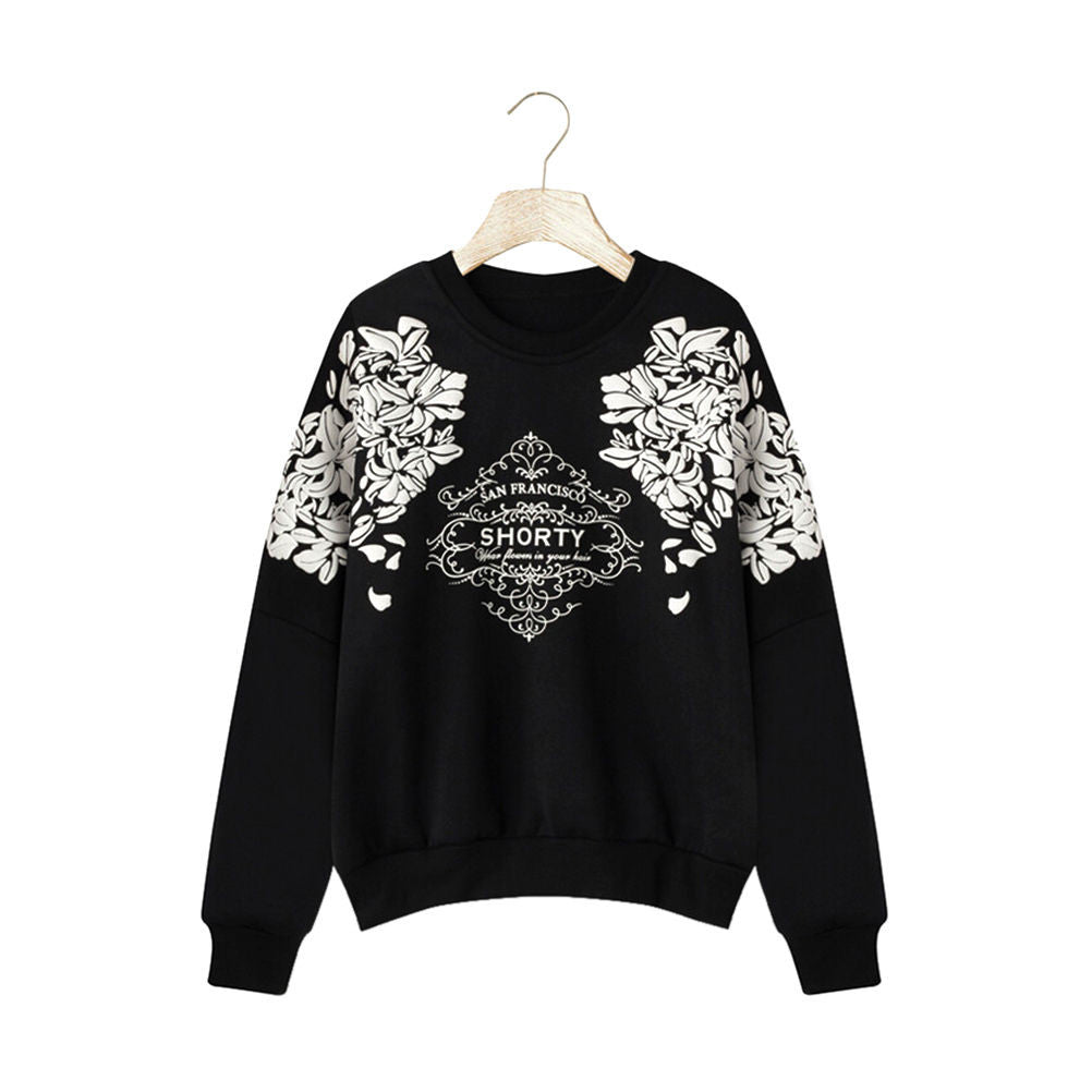 Print Graphic Floral Women Hoodies Long Sleeve Loose Hoody Warm Women Casual Clothes J495 Sweatshirt Mujer Harajuku Hoodies EF8