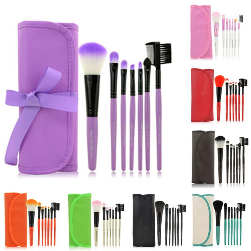 Professional 7pc Makeup Brush Set tools Make-up Toiletry Kit Wool Make Up Brush Set Case Cosmetic Brush EF8