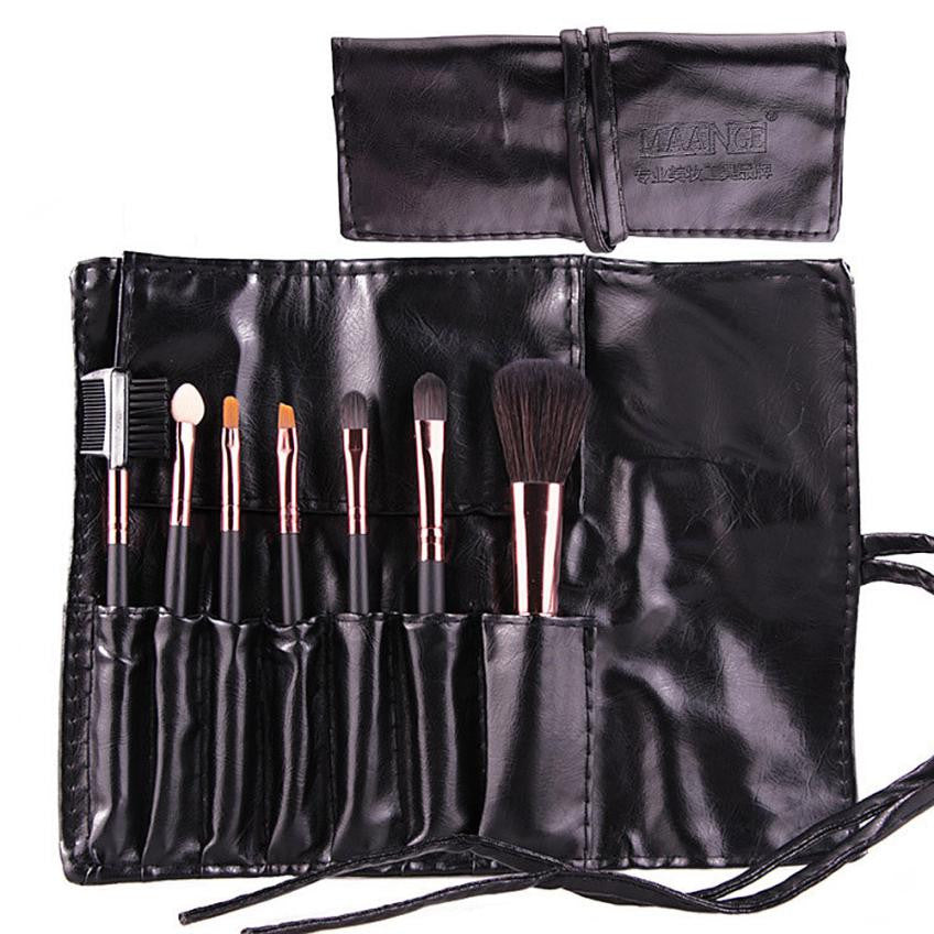 Professional 7pc Makeup Brush Set Tools Foundation Make-up Toiletry Kit Wool Make Up Blush Brush Set Case 4 Colors EF8