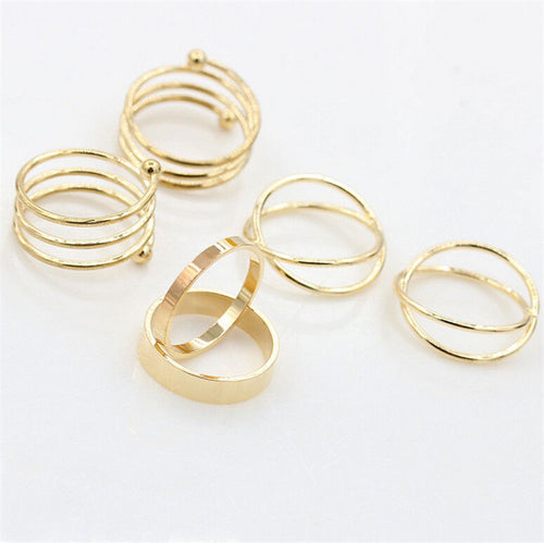 Punk Style Gold Sliver Knuckle Rings for women Finger Ring Gift 6pc Unique Ring Set EF8