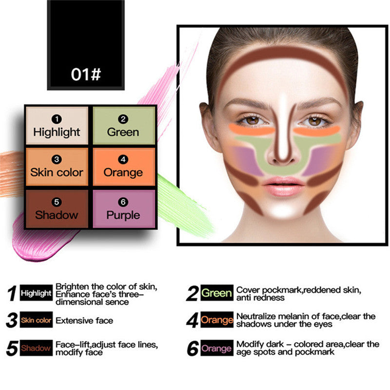Face Shading Modification Of Color Six-Color Contour Bronzer Highlighter Palette Set Trimming Powder Paste Composition EF8