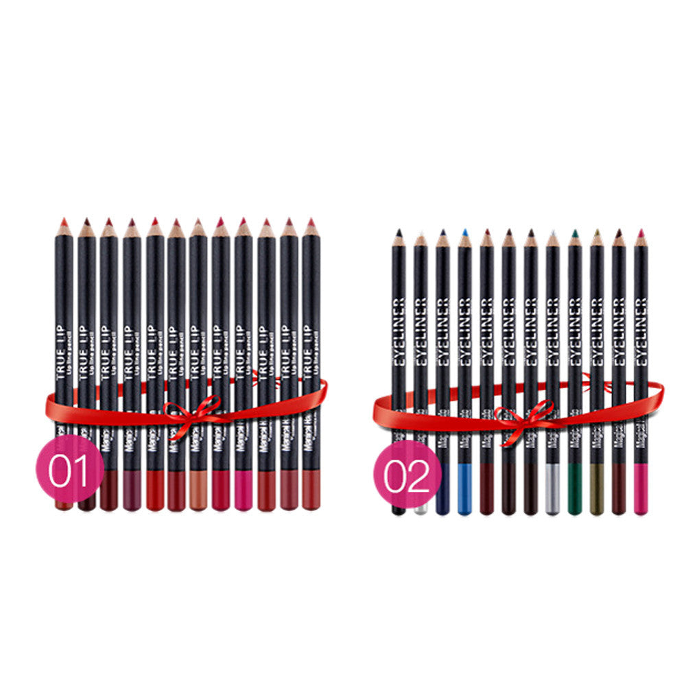 High Light Cosmetic 24 Colors Pencil Waterproof Easy To Color Lip Liner Pencil Eye Shadow Pen Combinations EF8