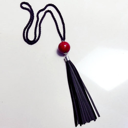 Red Beads ball pendant Necklaces leather Tassel Statement Necklace For Women Collar Jewelry S Long black chain Necklace EF8