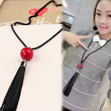 Red Beads ball pendant Necklaces leather Tassel Statement Necklace For Women Collar Jewelry S Long black chain Necklace EF8