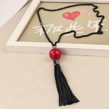 Red Beads ball pendant Necklaces leather Tassel Statement Necklace For Women Collar Jewelry S Long black chain Necklace EF8