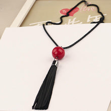 Red Beads ball pendant Necklaces leather Tassel Statement Necklace For Women Collar Jewelry S Long black chain Necklace EF8