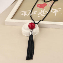 Red Beads ball pendant Necklaces leather Tassel Statement Necklace For Women Collar Jewelry S Long black chain Necklace EF8