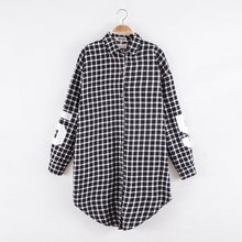 Red Women Boyfriend BF Style Monogrammed Plaid Long Sleeves Long Oversized Loose Shirt W  Back Letter   Numbers Print EF8