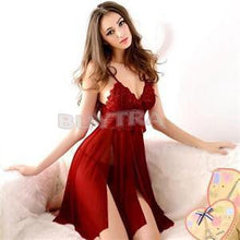 Red sexy long dressing night gown transparent dress evening nightgown nightie sleepwear lingerie for women EF8
