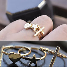 Retro Cross   Heart   Five-Pointed Star Three-Piece Ring For Party Makeup Decoration EF8