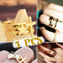 Retro Cross   Heart   Five-Pointed Star Three-Piece Ring For Party Makeup Decoration EF8