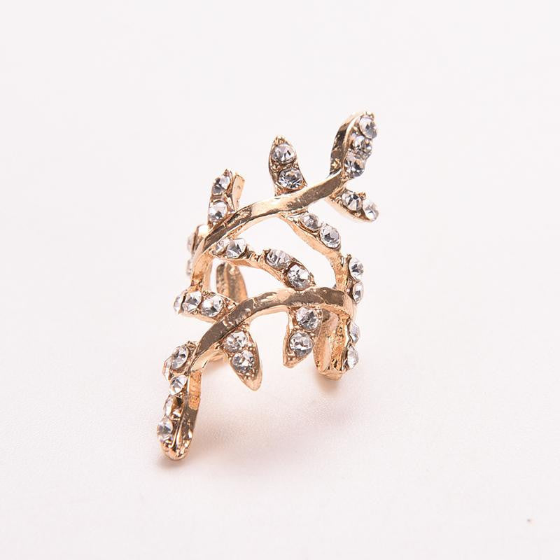 Retro Crystal Earings Warp Clip Ear Clip Women's Jewelry Rhinestone Leaf Ear Cuff Earrings EF8