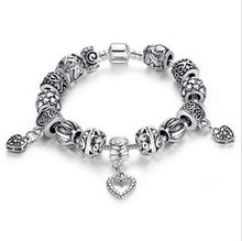 Retro DIY Beads Bracelet Snake Chain Heart Design Charm Bracelet Jewelry For Women 18cm 20cm EF8