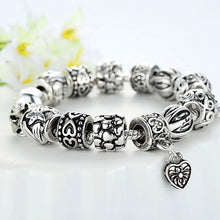 Retro DIY Beads Bracelet Snake Chain Heart Design Charm Bracelet Jewelry For Women 18cm 20cm EF8