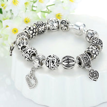 Retro DIY Beads Bracelet Snake Chain Heart Design Charm Bracelet Jewelry For Women 18cm 20cm EF8