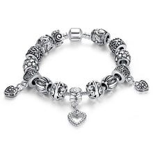 Retro DIY Beads Bracelet Snake Chain Heart Design Charm Bracelet Jewelry For Women 18cm 20cm EF8
