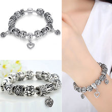 Retro DIY Beads Bracelet Snake Chain Heart Design Charm Bracelet Jewelry For Women 18cm 20cm EF8