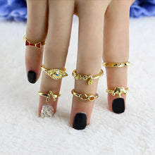Retro Gold Finger Rings For Women 7pc Crown Bowknot Knuckle Ring Set EF8