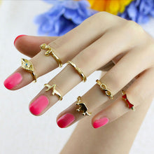 Retro Gold Finger Rings For Women 7pc Crown Bowknot Knuckle Ring Set EF8