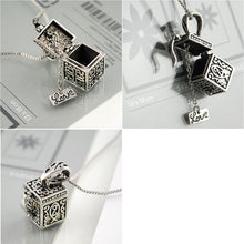 Retro Vintage Silver Box Necklace Charms Pendant Women Jewelry EF8