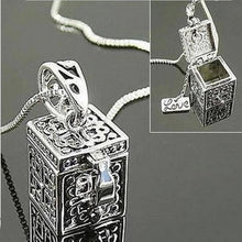 Retro Vintage Silver Box Necklace Charms Pendant Women Jewelry EF8