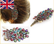 Retro Women Hairwear Peacock Pattern Colorful Crystal Hairpins Women Hair Jewelry Girls EF8