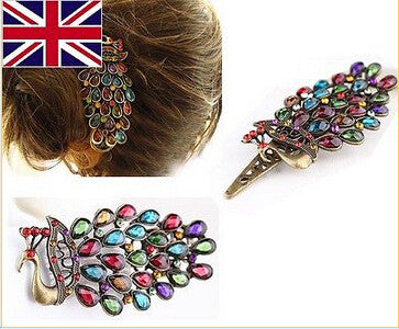 Retro Women Hairwear Peacock Pattern Colorful Crystal Hairpins Women Hair Jewelry Girls EF8