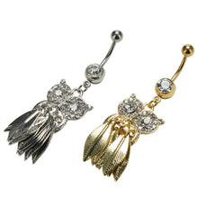 Rhinestone Owl Dangle Ball Barbell Bar Belly Button Navel Ring Body Piercing EF8