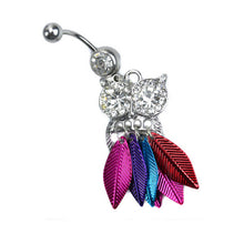 Rhinestone Owl Dangle Ball Barbell Bar Belly Button Navel Ring Body Piercing EF8