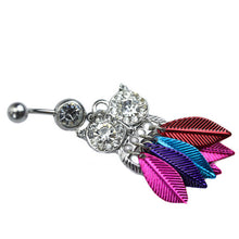 Rhinestone Owl Dangle Ball Barbell Bar Belly Button Navel Ring Body Piercing EF8