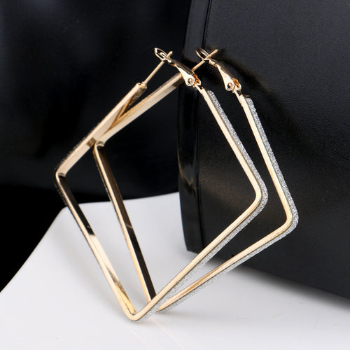 Rhombus Loop Big Circle Hoop Earrings for Women Lady Girls Jewelry Large Big Hoop Earrings EF8