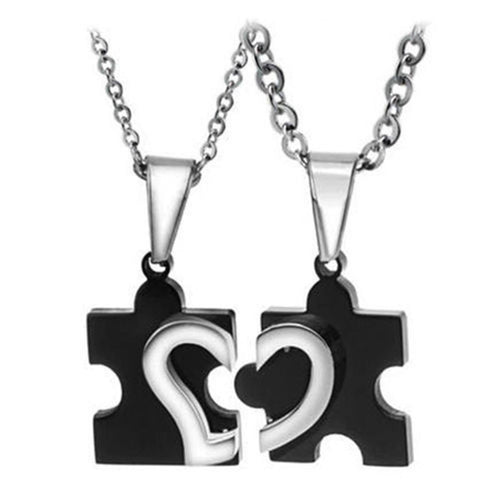 Romantic Men's Women's Couple Lovers Stainless Steel Love Heart Puzzle Necklaces   Pendants For Lover  EF8