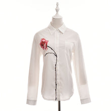 Rose Flower Printed Long Sleeve Blouse Women Turn Down Collar Chiffon Shirts White Big Size Women Clothes EF8