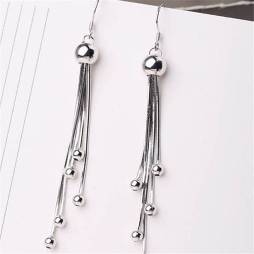 Round Long Dangle Drop Silver Color Earrings With Tassels Drop Earrings Earrings For Women EF8