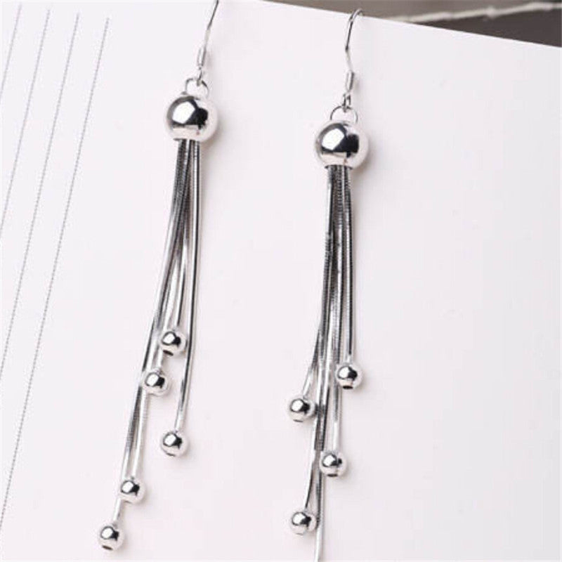 Round Long Dangle Drop Silver Color Earrings With Tassels Drop Earrings Earrings For Women EF8