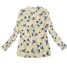 S-XL Plus Size Women Elegant Bird Print Blouse Long Sleeve Casual Slim Shirts Women Chiffon Tops EF8