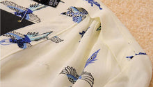 S-XL Plus Size Women Elegant Bird Print Blouse Long Sleeve Casual Slim Shirts Women Chiffon Tops EF8