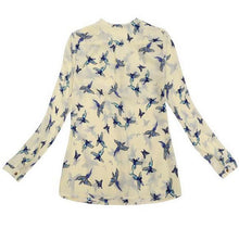 S-XL Plus Size Women Elegant Bird Print Blouse Long Sleeve Casual Slim Shirts Women Chiffon Tops EF8